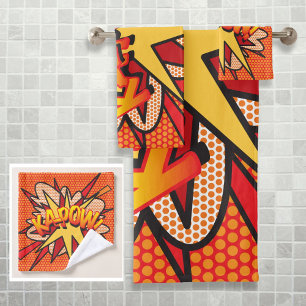 KAPOW Fun Retro Comic Book Pop Art Bath Towel Set