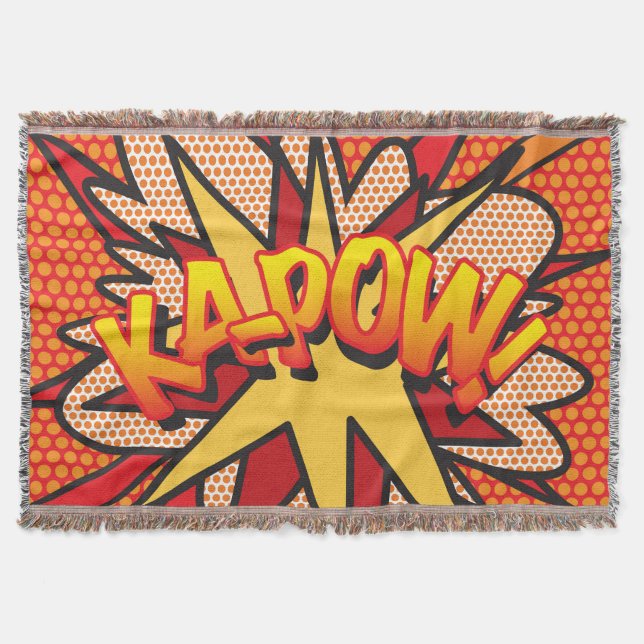 KAPOW Fun Retro Comic Book Pop Art Throw Blanket (Front)