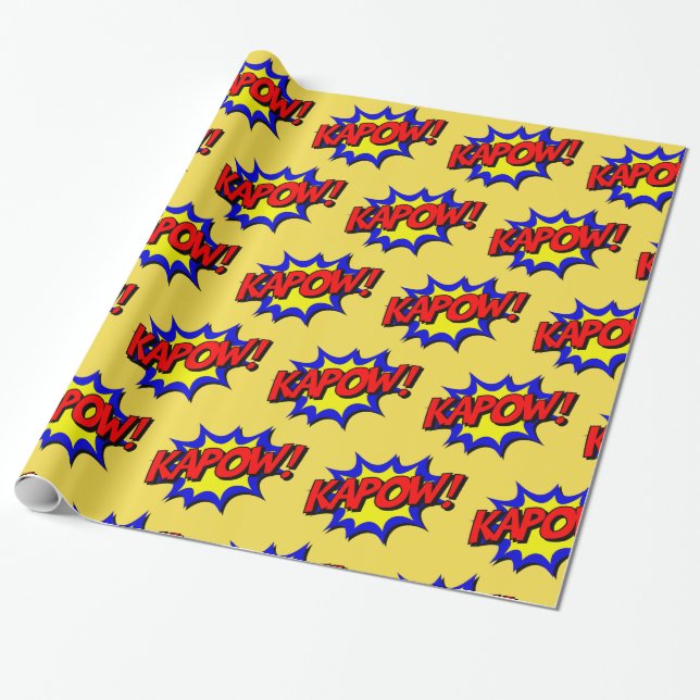 Kapow Pop Art Superhero Gift Wrap (Unrolled)