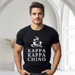 Kappa Kappa Chino Greek Lifestyle Funny T-Shirt<br><div class="desc">Show your campus spirit in our funny “Kappa Kappa Chino” Greek Lifestyle T-shirt! Featuring a playful steaming coffee cup graphic and bold white collegiate lettering on a black tshirt, this design is perfect for coffee lovers in fraternities, or anyone who loves coffee or Greek life puns. Made for everyday comfort...</div>