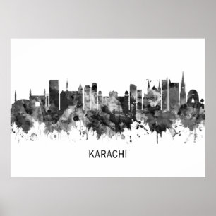 Karachi Pakistan Skyline BW Poster