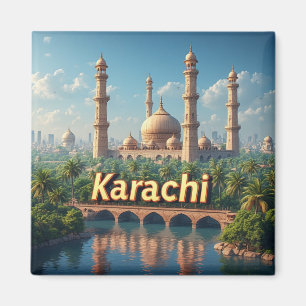 Karachi Pakistan Travel City Illustration Magnet