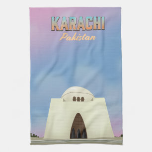 Karachi Pakistan travel poster Tea Towel