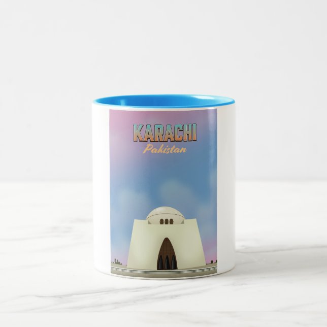 Karachi Pakistan travel poster Two-Tone Coffee Mug (Center)