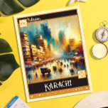 Karachi, Pakistan | Vintage Painting Postcard<br><div class="desc">Immerse yourself in the bustling streets of Karachi with our captivating Vintage Postcard. This exquisite illustration transports you to the heart of Pakistan's vibrant city, rendered in a vintage painting style that pulsates with dynamic brushstrokes and a vivid colour palette. Blending abstraction and realism, the subject's likeness emerges amidst a...</div>