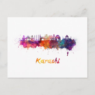 Karachi skyline in watercolor postcard