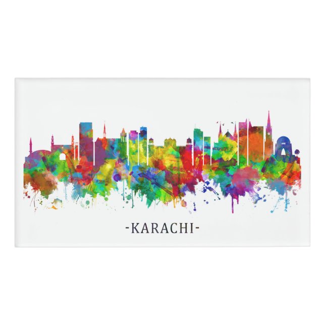 Karachi Skyline Pakistan Name Tag (Front)