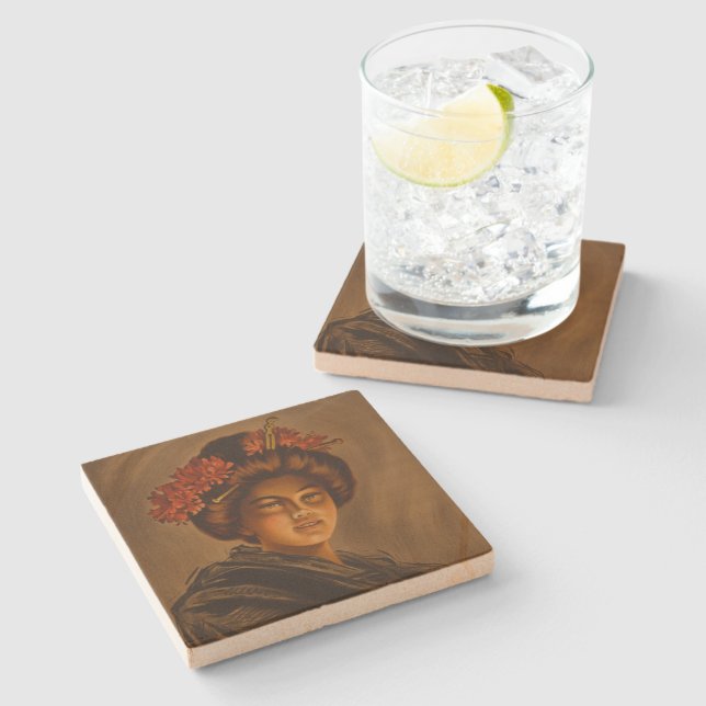 Karama: Japanese Romance Geisha Actress Stone Coaster (Side)