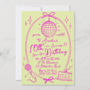 Karaoke Birthday Girl Retro Disco Party  Invitation