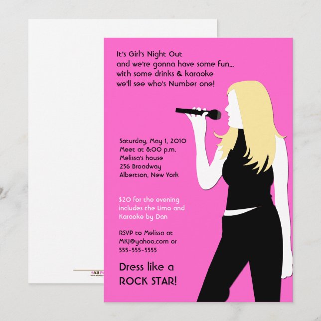 Karaoke Birthday Singing Teenager Teen Blonde Girl Invitation (Front/Back)