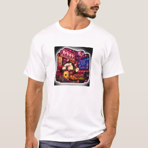 Karaoke Cat Japanese Neon Music Night T-Shirt
