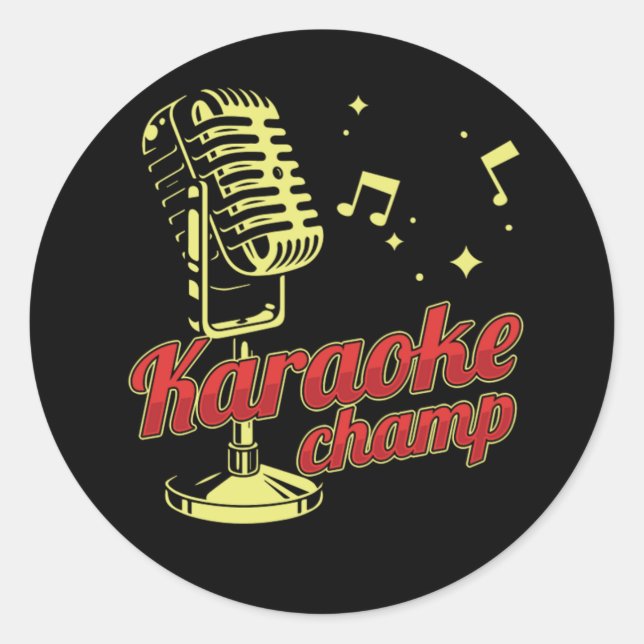 Karaoke Champ Microphone Music Notes Singing Gift Classic Round Sticker (Front)