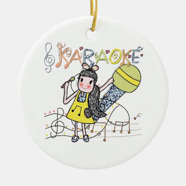 Karaoke Girl Ceramic Tree Decoration (Front)