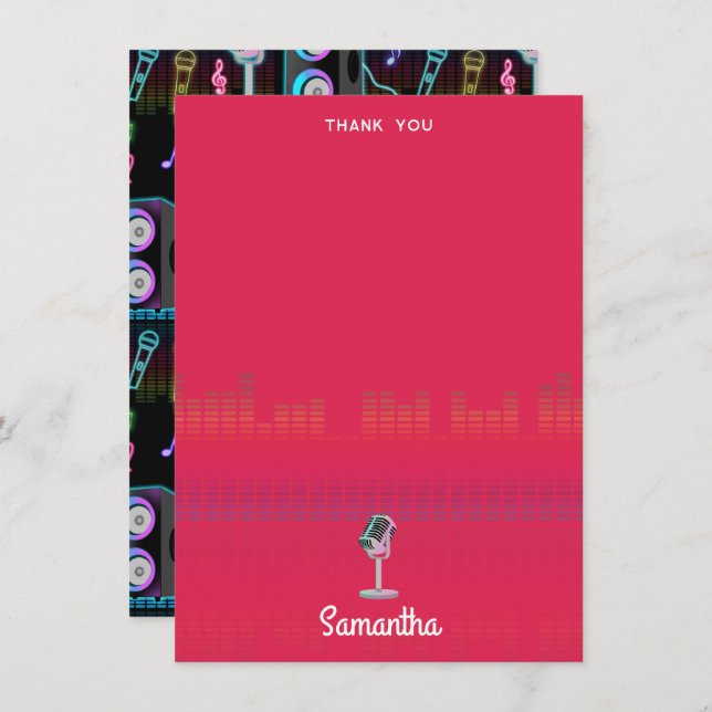 Karaoke Glow Singing Music Custom Name Thank You Card (Front/Back)