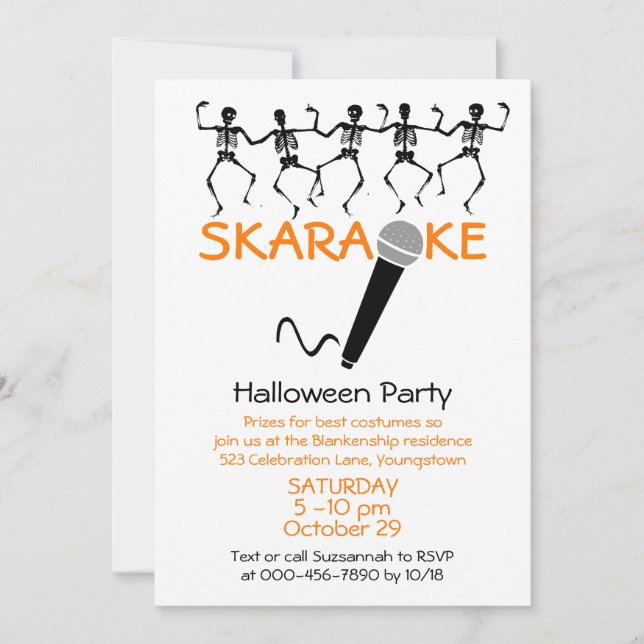 Karaoke Halloween Party Dancing Skeletons Custom Invitation (Front)