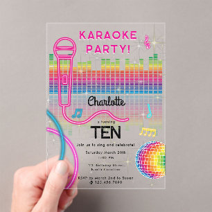 Karaoke Neon Glow Birthday Singing Music Party Acrylic Invitations