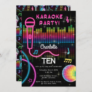Karaoke Neon Glow Birthday Singing Music Party Invitation