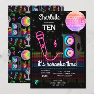 Karaoke Neon Glow Singing Disco Party Birthday Invitation