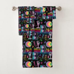 Karaoke Neon Glow Singing Music Party Bath Towel Set