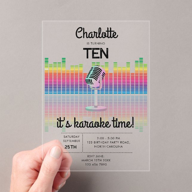 Karaoke Neon Glow Singing Music Party Birthday Acrylic Invitations (Insitu (Handheld))