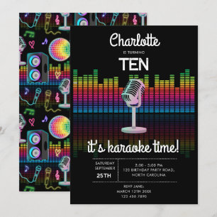 Karaoke Neon Glow Singing Music Party Birthday Invitation