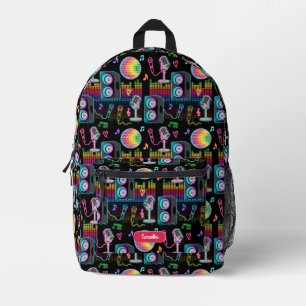 Karaoke Neon Glow Singing Music Party Girl Printed Backpack