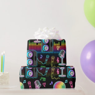 Karaoke Neon Glow Singing Music Party Wrapping Paper