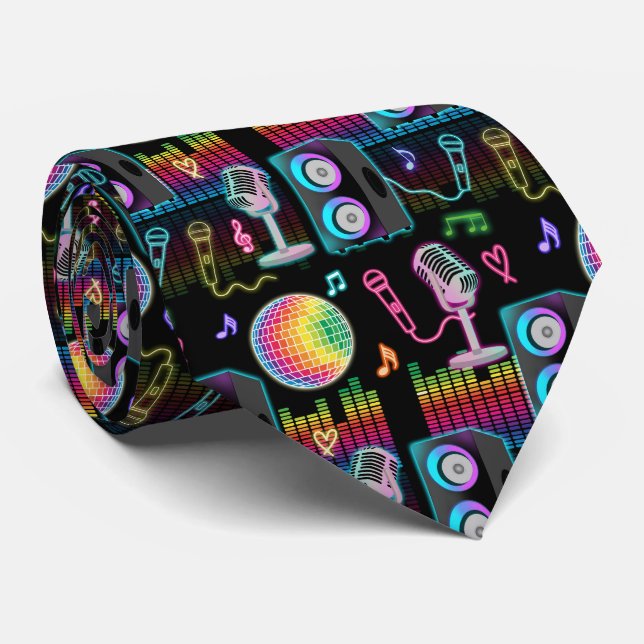 Karaoke Neon Singing Music Party Tie (Rolled)