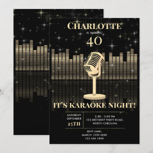 Karaoke Night Black Gold Singing Birthday Party Invitation