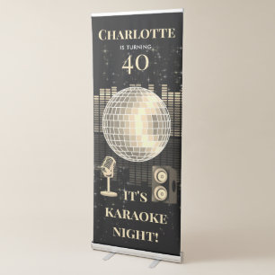 Karaoke Night Black Gold Singing Birthday Party Retractable Banner