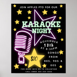 Karaoke night, open mic night, comedy, sing poster