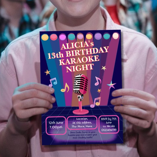 Karaoke night party teens birthday teenager invitation (Creator Uploaded)