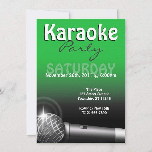 Karaoke Party Green Invitations (Front)