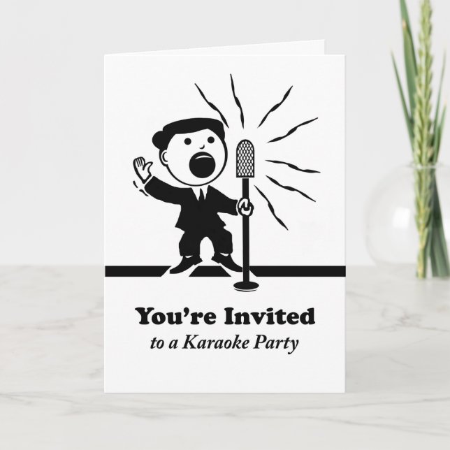 Karaoke Party Invitation, Vintage Singer at Mic Invitation (Front)