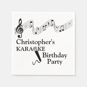 Karaoke Party Musical Scale Microphone Black Text Napkin
