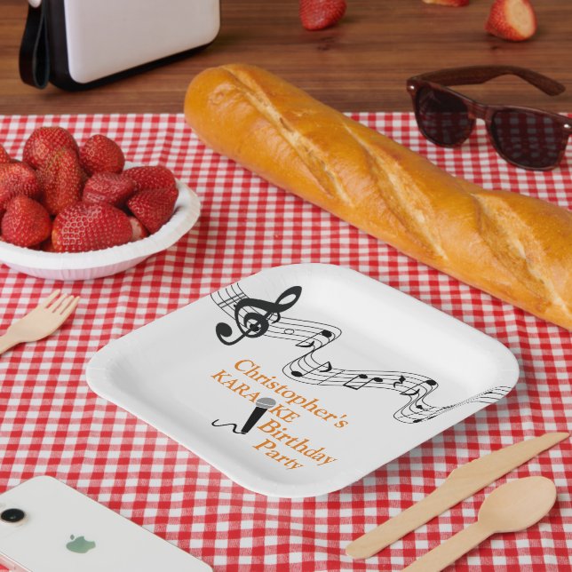 Karaoke Party Musical Scale Microphone Orange  Paper Plate (Picnic)