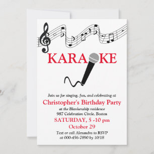 Karaoke Party Musical Scale Microphone Red Invitation
