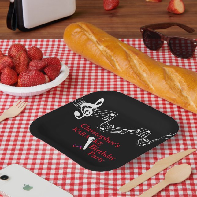 Karaoke Party Musical Scale Microphone Red Paper Plate (Picnic)