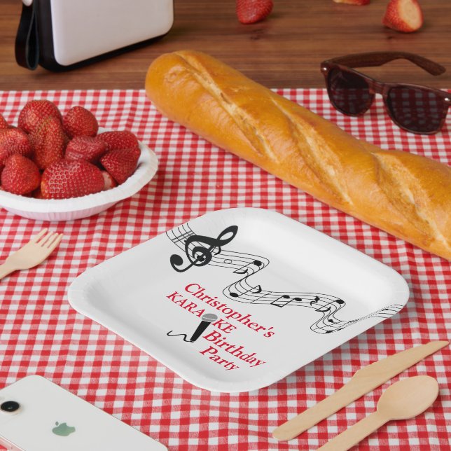 Karaoke Party Musical Scale Microphone Red  Paper Plate (Picnic)