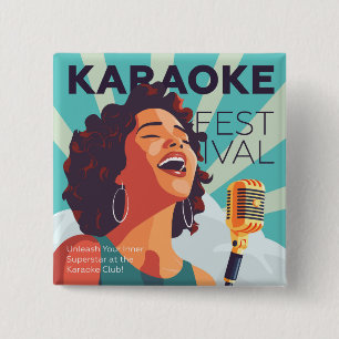 Karaoke party show 15 cm square badge