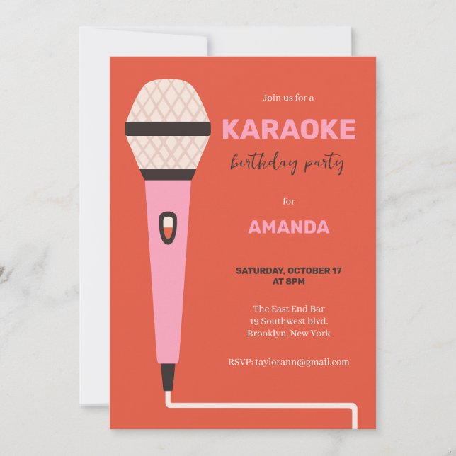 Karaoke party teenager adult birthday invitation (Front)