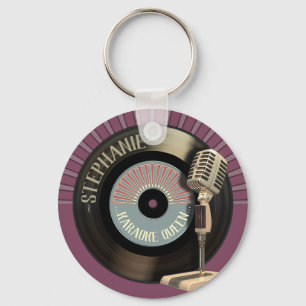 Karaoke Queen Funny Retro Record Key Ring
