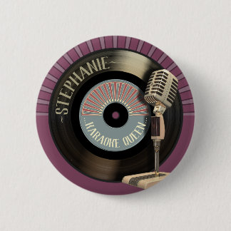 Karaoke Queen Retro Mic And Record 6 Cm Round Badge