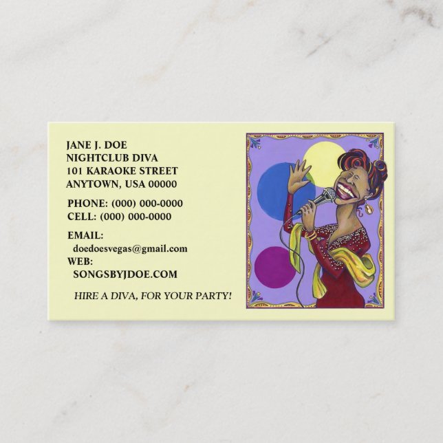 KARAOKE SING SINGING PARTY DIVA BUSINESS CARD (Front)