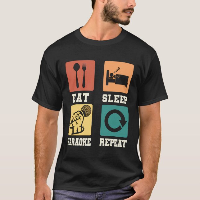 Karaoke Singer Song Lyrics Microphone Eat Sleep Ka T-Shirt (Front)