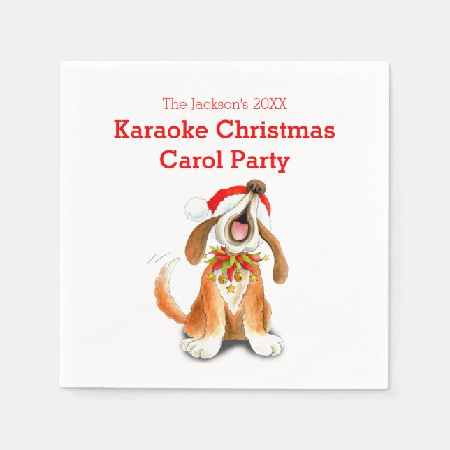Karaoke singing dog Christmas caroling party Napkin (Front)