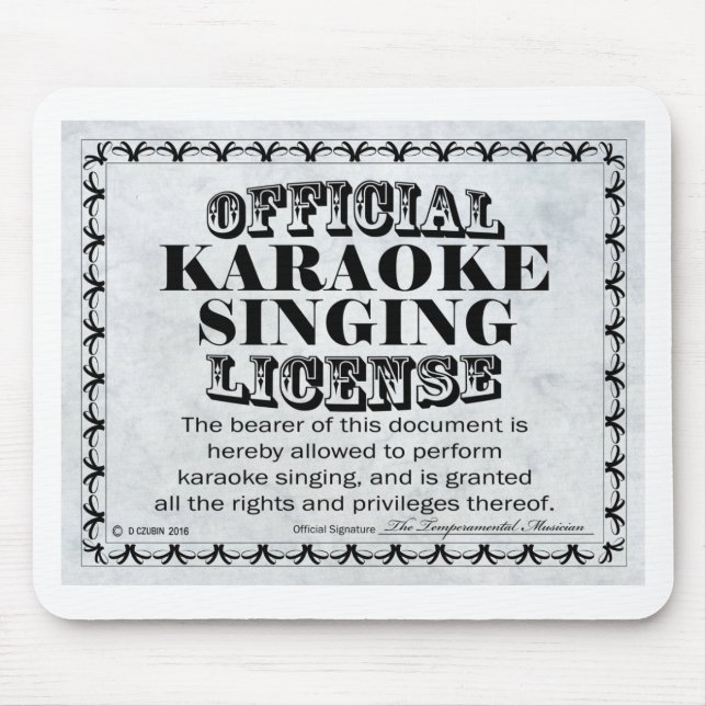 Karaoke Singing License Mouse Mat (Front)