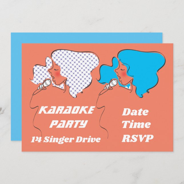 Karaoke singing retro party theme invitation (Front/Back)