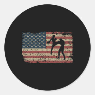 Karate America Flag Gift Proud Mma Takewando Fight Classic Round Sticker