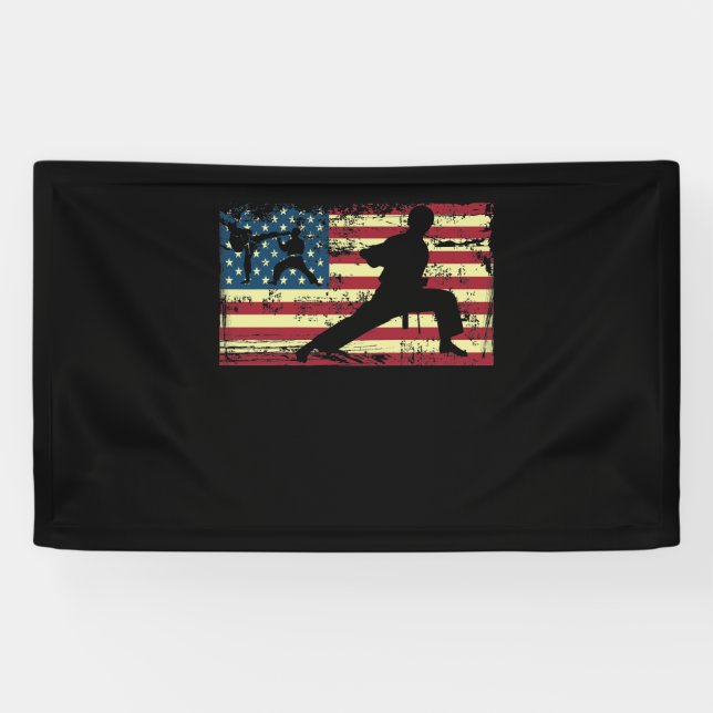 Karate American Flag Martial Arts Banner (Horizontal)